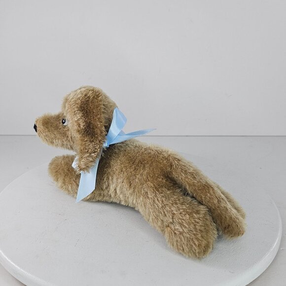 Vintage Steiff Mohair Dachshund Puppy Bazi Dog Lying Down Blue Ribbon Plush - Picture 7 of 10